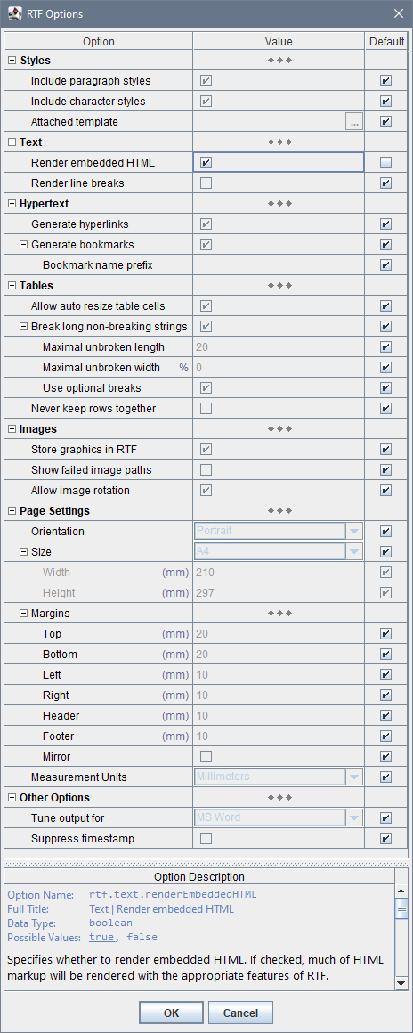 RTF Option Inspector